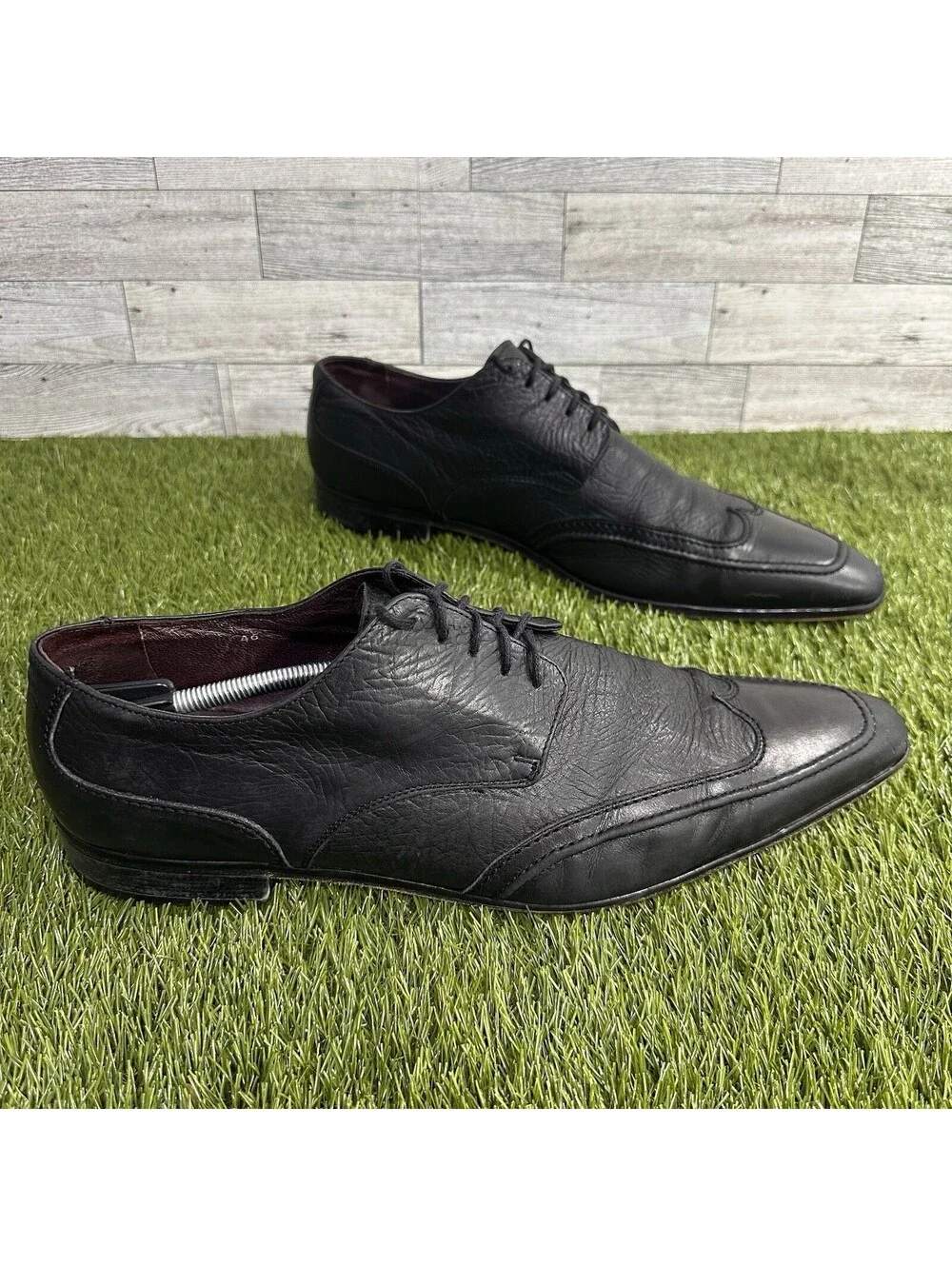 Dolce & Gabbana Dress Shoes Wing Tip Black Stitch Mens EU 46 US 12